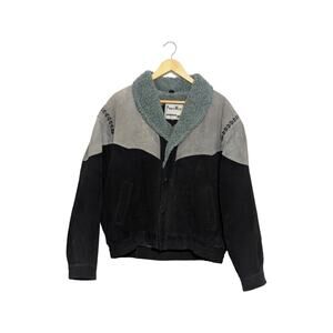 Vintage 90s Pioneer Wear Suede Western Jacket Sherpa Lined Heavyweight X-Large